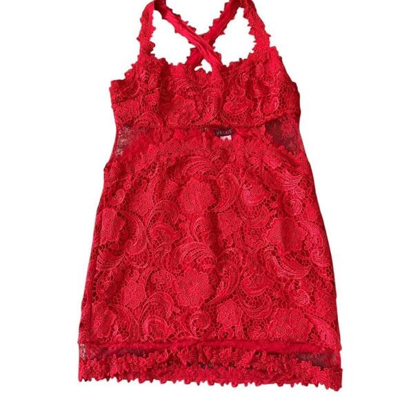 Venus Red Lace Mini Dress - Size 16 - Picture 1 of 8